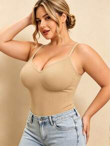 1 buah EssElegance Plus Size Tank Top, Musim Semi/Panas, Sepanjang Musim, Gaya Olahraga, Bra Olahraga Ukuran Besar, Tank Top Olahraga Ukuran Besar, Bergaris, Tanpa Punggung - Aprikot - View 4