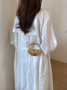 2026 European & American New High-End Exquisite Moon-Shaped Handbag For Women, Niche Creative Design Shoulder Crossbody Bag - Gold - View 10