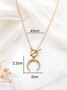 1pc Stainless Steel 18K Gold Plated Oil-Pressed Moon Horn Crescent Curved Pendant With QT Clasp Necklace - Multicolor - View 4