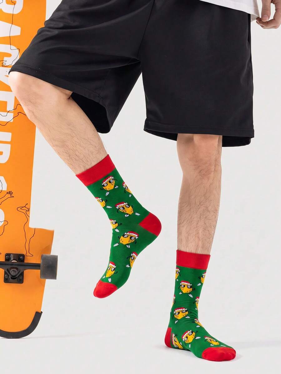 1/3/6 par herrstrumpor med kreativt citronmönster, moderiktiga, bekväma och andningsbara, långa strumpor till mitten av vaden, roliga crazy happy socks, present - Multifärgad - Visa 1