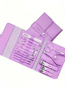 4/16Pcs Manicure Grooming Set, Stainless Steel Nail Care Kit With Storage Pouch, Portable Personal Hand & Foot Beauty Tools For Travel & Gift - Multicolor - View 2