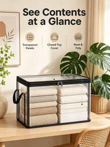 Transparent PVC Clothing Storage Box With Reinforced Zipper And Side Handles, Stackable Wardrobe Storage Container, Foldable Wardrobe Storage Box For Storing Clothes, Towels, Books, Bedroom, Dorm, Apartment, Home Organization Back To School And Daily Home Storage Solution, Zipper Wardrobe Clothing Storage Box, Foldable Wardrobe Storage Organizer For Bedroom Dorm Apartment, Perfect Back To School And Home Gift - Multicolor - View 1