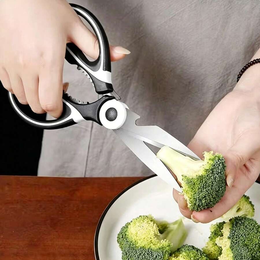 Multifunctional Stainless Steel Kitchen Scissors With Protective Cover, Dual-Use For Home And Commercial, Non-Slip Effort-Saving Culinary Shears For Vegetables, BBQ Meat, Baking Ingredients