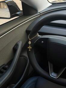 Vintage Rhinestone Virgin Mary Cross Car Hanging Ornament, Luxury Gold Chain Rearview Mirror Pendant, Unique Niche Car Interior Decor - A - View 2