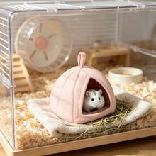Small Pet Bed Hamster Cage Rabbit Nest Multi-Purpose Rabbit Hideout Triangular Guinea Pig Golden Hamster Bed Four-Season Warm Pet Plush Nest Semi-Enclosed House - A - View 3