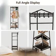 1pc 2-Tier Coat Rack, Integrated Shoe And Hat Storage Rack, Thickened Steel Tube Sturdy Clothing Hanging Rack, Bedroom Entryway Freestanding Clothing Storage Rack, Thickened Metal Steel Tube, Freestanding Integrated Coat Rack, Matte Black - Multicolor - View 5