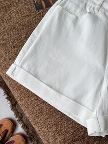 Women's Casual Loose Versatile Denim Shorts With Pockets Summer White - White - View 9