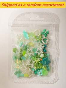 100件 3D樹脂美甲飾品：隨機組合包含玫瑰、桃花、裙子、蝴蝶結、蛇、冰淇淋、龍、愛心、亮片鏤空愛心、星星、兔子及多種動物造型，搭配水鑽與仿珍珠，適用於DIY美甲裝飾與手工藝品，兼容春夏秋冬風格與Y2K美甲造型 - 綠色 - 查看 6