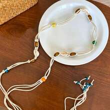 Bohemian Beaded Waist Chain, Natural Shell & Wood Beads Woven Belt, Adjustable Cinch For Vacation Outfits - Colorful Wooden Beads and Seashells - View 6