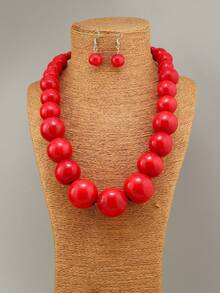 Jewelry Set Necklace & Earrings Handmade Vintage Niche High-End Minimalist Elegant Versatile Beach Party - Red - View 6