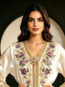 1 Set Arabic Style Women's Brooch & Earrings Jewelry Set With Rhinestones And Water Drop Pendant, Bridal Wedding Wear Jewelry Set - Multicolor - View 6