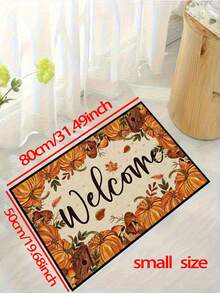 1pc Pumpkin Welcome Letter Pattern Entryway Doormat, Fun Minimalist Style Short Plush Quick-Dry Non-Slip Machine Washable Door Mat, Home Decor, Soft Furnishing Decor, Suitable For Kitchen, Bathroom, Dining Room, Entrance, Party, Gathering, All Seasons, Yard Decoration - Mustard Yellow - View 9