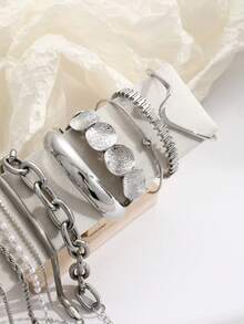 5pcs Fashion Minimalist Casual Geometric Twisted Snake Bone Chain Bracelet Set, Can Be Worn Individually Or Layered, Suitable For Women's Daily, Party, Date Wear, Perfect Gift For Girlfriend And Mother - Silver - View 5