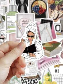 50pcs Exquisite Girl Stickers For Decorating Musical Instruments, Guitar, Water Cup, Mug, Skateboard, Laptop, Coffee Cup, Luggage, Diary, Scrapbook - Multicolor - View 2