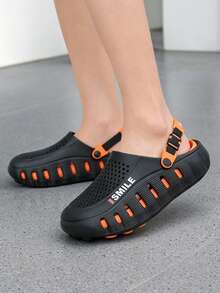 Zuecos transpirables de alta calidad para exteriores, sandalias antideslizantes para hombres, zapatos de playa ligeros y transpirables, zapatos de jardín suaves y cómodos, zapatos casuales para hombres con suela gruesa y duradera, zapatos para hombres de talla grande 36-45 (suela pintada a mano, patrón asimétrico) - naranja negro - Ver 6