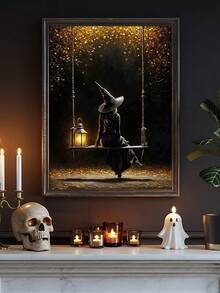1pc Witch On Bicycle Wall Art,Halloween Silhouette Print, Witch On Swing Gothic Lantern Art, Ideal Gift,Suitable For Bedroom,Living Room,Kitchen,Wall Arts,Wall Decor,Home Decor,Room Decor,Canvas Wall Art,Posters, Wall Art With Frame,Optional Frame ﻿ - 1PCS - View 4