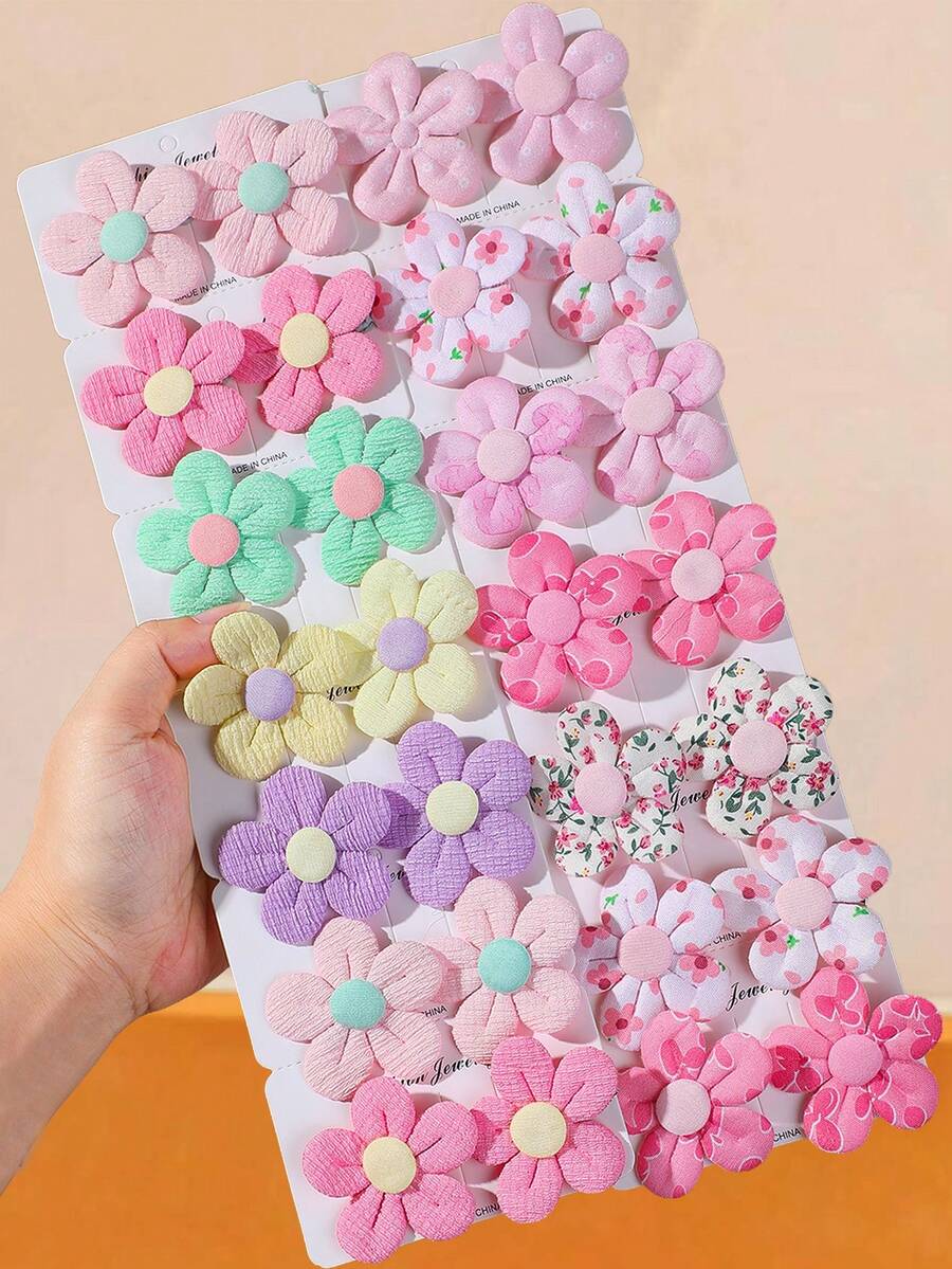 20pcs Girls Multi-Color Artificial Flower Hair Clips Alligator Hair Clips Women Side-Swept Hair Clips Simple Bangs Clips Sweet Versatile Non-Damaging Hair Accessories Suitable For Daily Use And Gifts - Multicolor - View 1