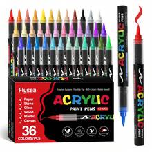 FLYSEA 【Vibrant Acrylic Marker Set】54色系列，12/18/24件裝鮮豔丙烯麥克筆組－中尖筆頭（2-3mm）－適用於石頭彩繪、黑紙、滑板裝飾、木材、塑膠、畫布、聖誕賀卡 - 多色 - 查看 13