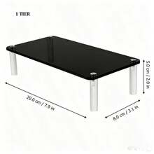 Black Glossy Mirror Acrylic Step Display Stand, Clear Cylinder Support Desktop Organizer Rack For Figurines Cosmetics Jewelry Perfume Storage,Bedroom Room Decor,Back To School - Black - View 7