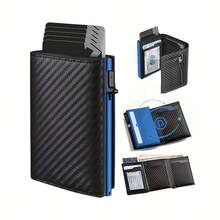 Men's Wallet With Zipper Coin Purse Automatic Pop-Up Metal Credit Card Holder - one-size - View 14