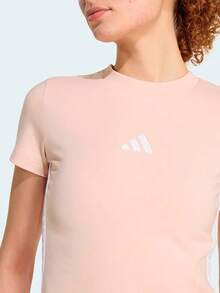 Adidas 三條紋短高腰女ESSENTIALS短袖T卹 - 粉色 - 查看 7