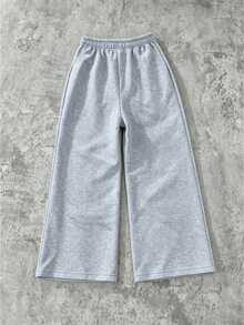 2pcs/Set Boys Casual Minimalist Letter & Black Stripe Print Crew Neck Sweatshirt & Pants Set, Autumn/Winter Fashion Comfortable New Style - Grey - View 6