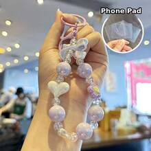 Sweet Bow & Heart Beaded Phone Chain, Multi-Color Dreamy Transparent Bead Wrist Strap, Detachable Phone Charm, Suitable For Phone Case & Bag Decoration, Sold Individually - Multicolor - View 9