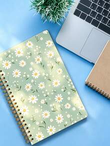 Mint Green Daisy Floral Cover Spiral Bound Notebook, Suitable For Diary Or Daily Planner, Creative Coil Binding Design, Premium Lined Paper, Perfect For Daily Recording School Supplies - One Size - View 8