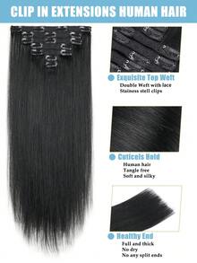 JIAMEISI Clip In Hair Extensions Real Human Hair, Remy Human Hair Extensions Double Weft With Lace 70g 7pcs, Natural Straight Clip Ins For Women,#1 Jet Black - S1 - View 3