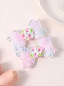 2pcs Glitter Tulle Hair Bows For Girls 3D Colorful Flower Decor Ribbon Alligator Clip Sweet Princess Daily Hair Clips Teens Hair Accessories - Multicolor - View 4