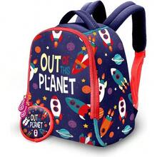 Safta Out Planet School Backpack With Matching Coin Purse, 25 Cm, Neoprene, Children's, Lightweight And Padded, Durable Zipper, Blue Space Print - Multicolor - View 2