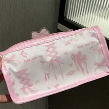 粉色蝴蝶結半透明鉛筆袋，大容量雙層分隔文具收納袋，學生鉛筆盒，桌面收納袋或（口紅、眉筆）收納袋；專為學生學習文具設計，學生鉛筆袋 - 半透明筆袋 - 查看 5