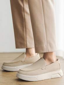 Men's All-Season PU Matte Leather Japanese Minimalist Loafers, Platform Sole Height-Increasing Comfortable Slip-On, Suitable For Work Commute, Shopping And Casual Wear - Beige - View 13
