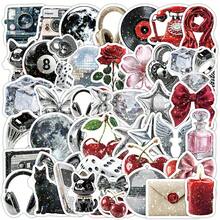 50 pièces Autocollants holographiques style Y2K, autocollants esthétiques de mode, autocollants décoratifs style Y2K, autocollants de mode vintage aquarelle INS pour bouteilles d'eau, planches à roulettes, bagages, ordinateurs portables, décalcomanies de voiture, fournitures de fête à thème - Rouge argenté - Voir 1