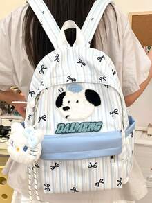 Sanrio Hello Kitty Towel Embroidery Backpack, Pink & White Striped Bow Print, Student School Bag, Large Capacity Lightweight Nylon Backpack For Daily Commute And Travel - Multicolor - View 4