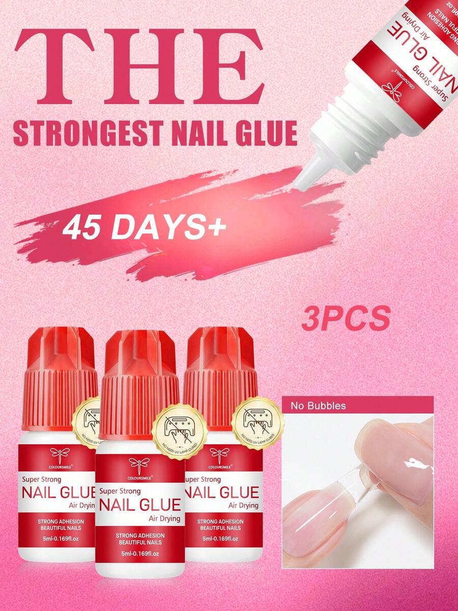 COLOURSMILE Super Strong Quick Dry Nail Glue Gel, No UV Lamp Required, Waterproof & Long Lasting, Suitable For Nail Tips, Acrylic Fake Nails, Nail Repair And Daily Manicure