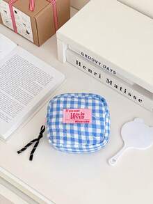 1pc Quilted Padded Makeup Bag, Plaid Small Storage Pouch, Student Coin Purse, Portable Mini Cosmetic Bag, Menstrual Pouch, Miscellaneous Items Organizer - Square - View 13