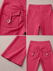 6pecil Rosarote Yoga-Hose mit hoher Taille und ausgestelltem Bein, mit Taschen, gerafftem Po-Lift-Effekt, Peach-Butt-Flare, V-förmiger Bauchkontrolle, Hot Pink Bootcut Leggings für Sport - Rosenrot - Übersicht 9