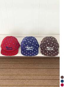 1件女款復古波點字母刺繡快乾布料平帽簷棒球帽，夏季顯臉小美式星星鉚釘字母刺繡帽，春夏新款街頭風棒球帽 - 多色 - 查看 6