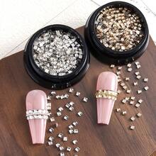 Flat-Bottomed Square Rhinestone Nail Art Accessories: Transparent Gold And Silver Square Flat Rhinestone Nail Decorations, Super Sparkly Nail Embellishments, Mini Rhinestones, Nail Art Designs Suitable For Women. Nail Charms - Multicolor - View 7