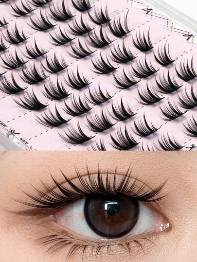 60 racimos de pestañas postizas, rizo C, efecto natural, pestañas en racimos, pestañas postizas segmentadas, reutilizables, agrandamiento instantáneo de los ojos, efecto de ojo de gato, pestañas estilo anime, suaves, racimos de pestañas