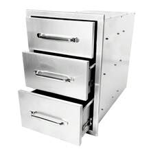 Outdoor Kitchen Drawers,Stainless Steel Triple Access BBQ Drawers With Chrome Handle,3-Layer Outdoor Kitchen Access Drawer,For Outdoor Kitchen Island,Patio Grill Station - plata - Ver 1