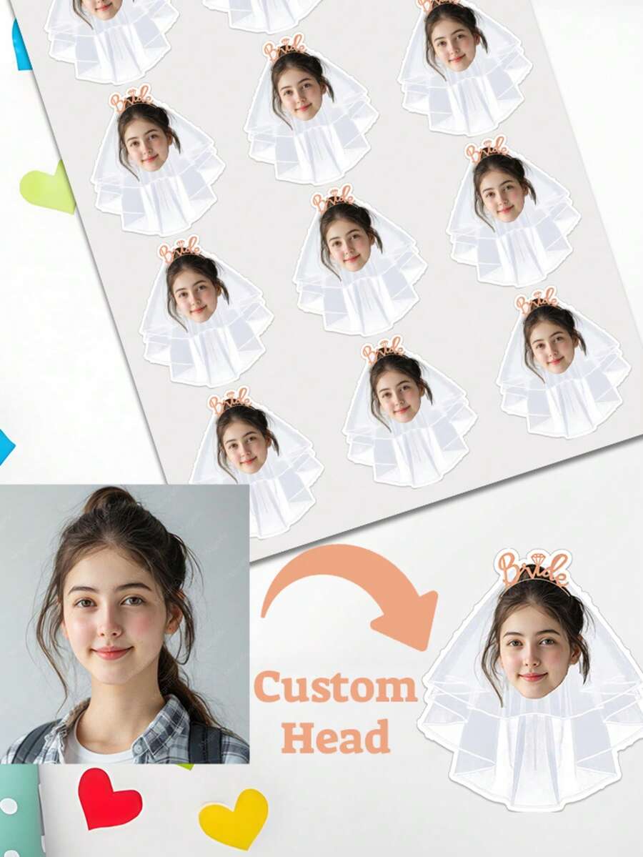 UNICCUT 24/48入客製化新娘肖像臉部輪廓貼紙標籤 個性化新娘婚前派對伴手禮 achelorette party 裝飾 自黏貼紙 - 彩色 - 查看 1