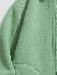 Women's Grey Green Stand Collar Zip-Up Fleece Jacket, Plush Lining, Curved Side Pockets, Minimalist Casual Daily Outdoor Sports Autumn Coat - Green - View 6