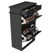 Schuhschrank für den Eingangsbereich – Lackierter Schuhschrank – Doppelschubladen mit großer Lagerkapazität – Stabile Struktur – Humanisierte Griffe – Schlichtes Design – 82 x 52 x 23 cm - Schwarz - Übersicht 7