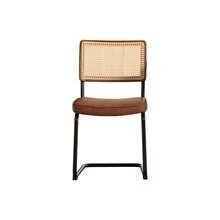 Retro-Style Rattan Dining Chairs Set (2 Pieces) / Rattan Backrest Dining Chair / PU Seat Cushion / With Black Metal Frame / Suitable For Kitchen, Living Room And Bedroom - Brown - View 7