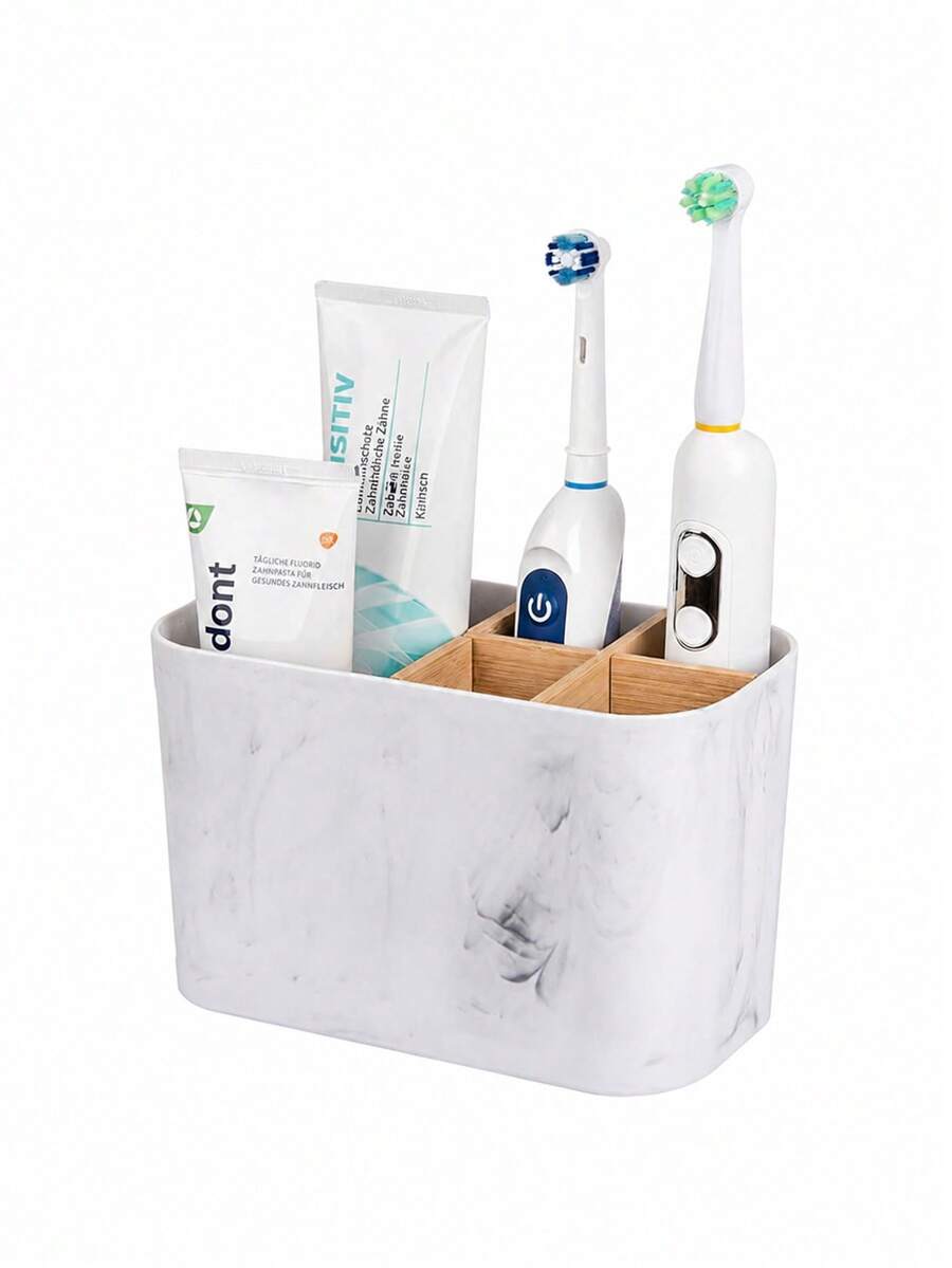 Bathroom Toothbrush Holder, Electric Toothbrush Holder, Bathroom Countertop Storage Rack, With Bamboo Divider, Children's Toothbrush And Toothpaste Storage Rack