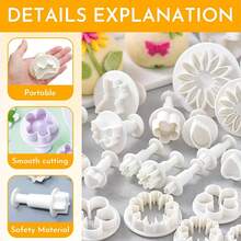 33 piezas Molde cortador de galletas con forma de flor blanca DIY Molde de fondant para pastel de flor Herramienta de decoración de pastel de plástico Accesorios de repostería Cortador de galletas de plástico - Multicolor - Ver 3