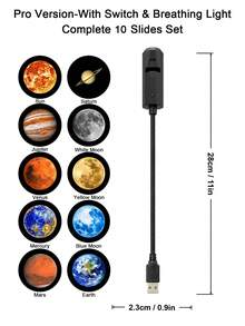 10種圖案星空投影燈 USB供電行星與星星投影機 附呼吸LED效果 可靈活空間投影 適合臥室、遊戲室、派對、天花板與牆面裝飾 - 黑色 - 查看 13
