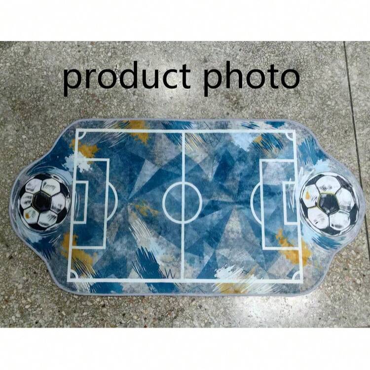 1pc Grey Tone Soccer Field Shaped Decorative Rug, Bedroom Decor, Floor Mat, Carpet, Home Decor, Living Room Rug, Living Room Small Rug, Bedroom Carpet, Living Room Home Decor, Outdoor Rug, Washable Carpet - Multicolor 9 - View 3